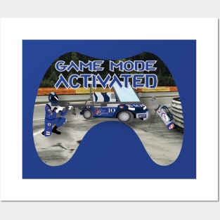 Blue and silver color on Race track Game Mode Activated Posters and Art
